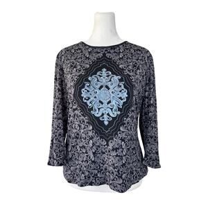 Vintage ‘90s INC International Concepts Black & Gray 3/4 Sleeve Blouse
